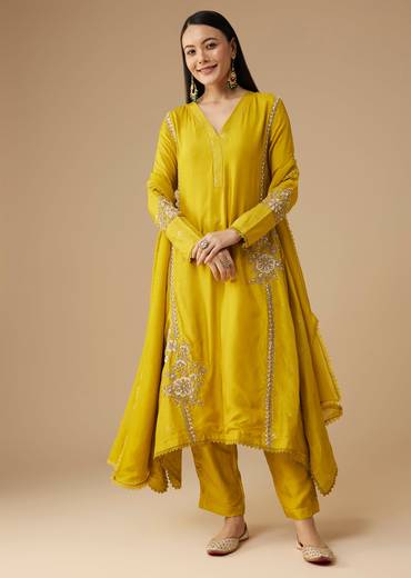 Yellow Sequin Embellished A-Line Anarkali Set