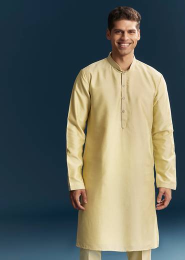 Yellow Silk Kurta Jacket Set With Thread And Mirror Work