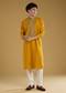 Mustard Yellow Silk Kurta Set With Thread Detail Work