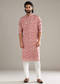 Peach Silk Kurta Set For Men With Paisley Print