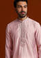 Pink Viscose Kurta Set For Men With Heavy Hand Embroidery