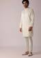 Men White Silk Kurta Set With Intricate Handwork
