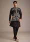 Black Hand Embellished Mirror Work Jacket And Kurta Set In Silk