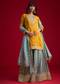 Yellow Tissue Embroidered Kurta Palazzo With Zari Border Dupatta