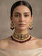 Multicolor Kundan Choker Necklace Set With Red Bead Drops