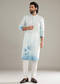 Sky Blue Printed Kurta Set For Men With Floral Motifs