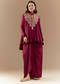 Wine Chinon Asymmetric Cape Top and Skirt Set