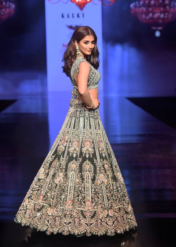 Palace Green Lehenga Choli In Velvet With Multi Colored Hand Embroidered Heritage Kalis With Hints Of Flowers
