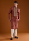 Maroon Red Silk Kurta Set With Thread Detail