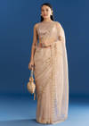 Beige Organza Tissue Saree With Cutdana Detailing