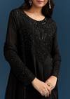 Black Chinon Kurta Set With Sequins And Cut Dana Work
