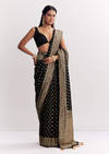Black Dola Silk Saree With Woven Butti Work Border