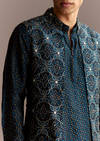 Blue Mirror Work Jacket Set