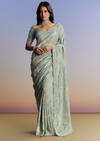 Blue Tissue Saree With Cutdana Sequins And Beads Hand Embroidery