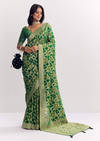Bottle Green Shaded Dola Silk Saree With Zari Jaal Work