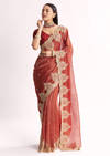 Brownish Mauve Crush Tissue Saree With Heavy Border And Blouse