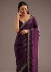 Wine Crushed Tissue Silk  Cutdana Scallop Bordered Saree