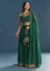 Green Silk Lehenga Choli With Zari And Sequins Work