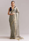 Grey Tissue Silk Woven Saree With Zig Zag Motif And Zari Border