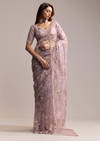 Lavender Crush Tissue Saree With Floral Embroidery