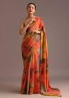 Orange Abstract Printed Crush Saree
