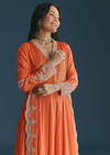 Orange Chinon Anarkali Suit With Embroidered Dupatta