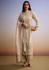 Pastel each Organza Palazzo Suit With Zari and Moti Embroidery