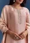 Peach Banarasi Tissue Kurta Set With Zardosi Neckline