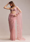 Peach Net Saree With Sequin Embroidery