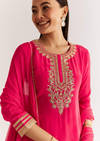 Pink Crepe Kurta Set With Zardosi And Sequins Dupatta