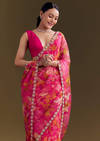 Pink Organza Floral Saree With Embellished Border