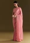 Pink Tissue Zardozi Saree With Scallop Border