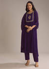 Purple Chinon Anarkali Suit With Zari Work