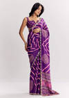 Purple Satin Saree With Gota And Mirror Embroidery