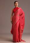 Red Chevron Printed Satin Saree