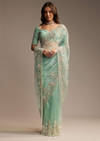 Sea Green Tissue Saree with Cutdana Embroidery