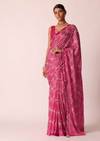Pink Bandhani Saree With Gota Detail And Unstitched Blouse Piece