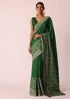 Green Woven Silk Saree With Bandhani Detail And Unstitched Blouse Piece
