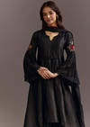 Black High Low Kurta Dupatta Set With Applique Work