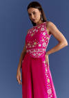 Pink Thread And Moti Work Jumpsuit With Waist Belt