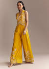 Yellow Georgette Embellished Jumpsuit With Cutdana Work