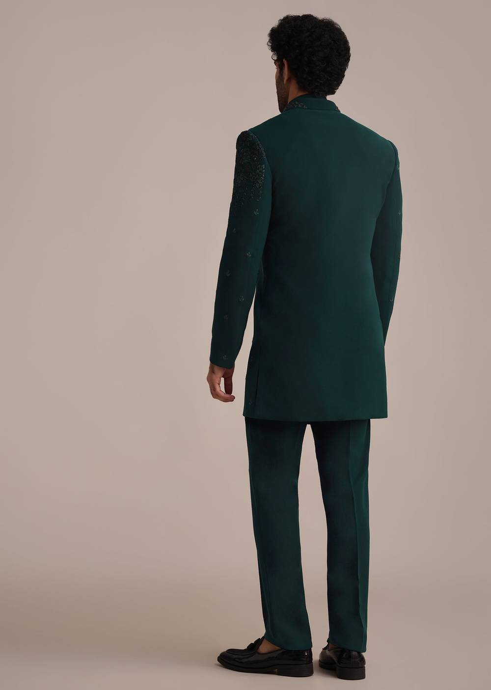 Teal Indowestern Set With Hand Work For Men