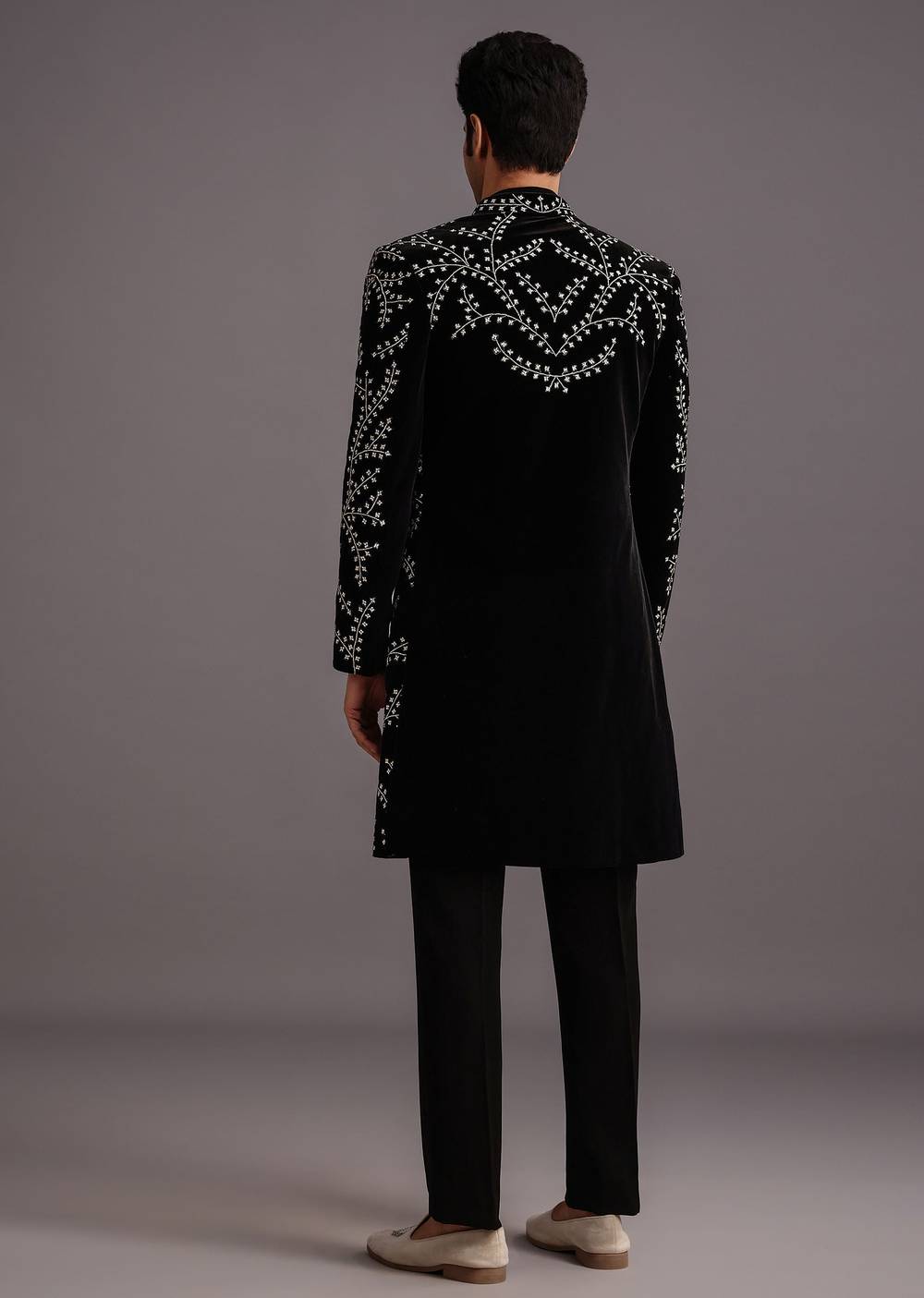 Black Velvet Zari Embroidered Indowestern Trouser Suit