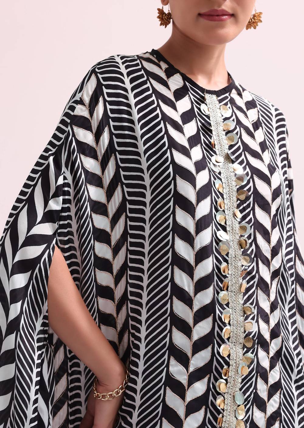 Boho Style Printed Black Kurta Pant Set With Matching Potali