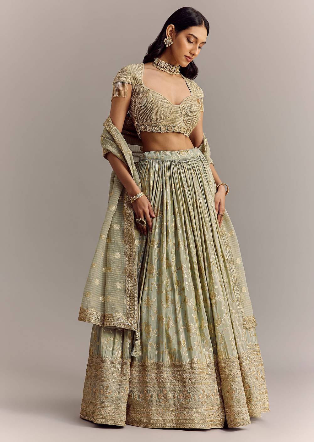 Mint Blue Embroidered Lehenga Set