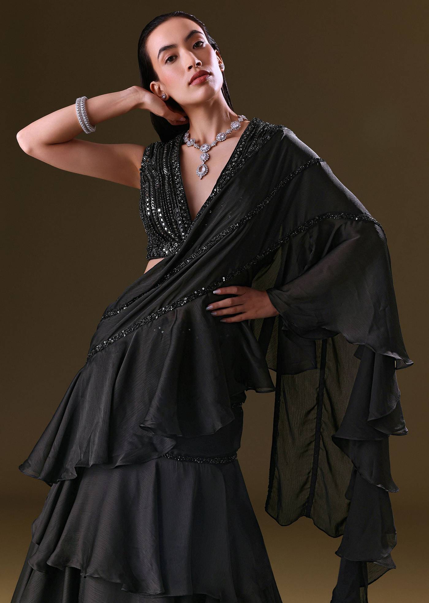 Black Lehenga Choli Set With Attached Dupatta