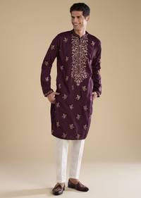 Purple Kurta Set With Thread And Resham Detailing