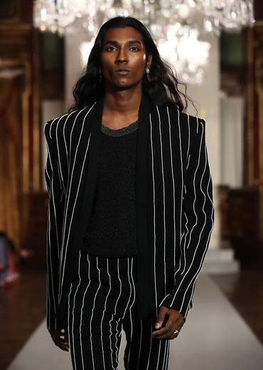 Black Indo Western Suit For Men With Sequins And Pearls