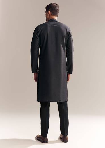 Black Silk Kurta Set For Men With Zardosi And Aari Work