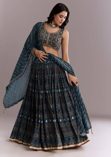 Indigo Modal Bridesmaid Lehenga With Hand Dyed Ajrakh Print